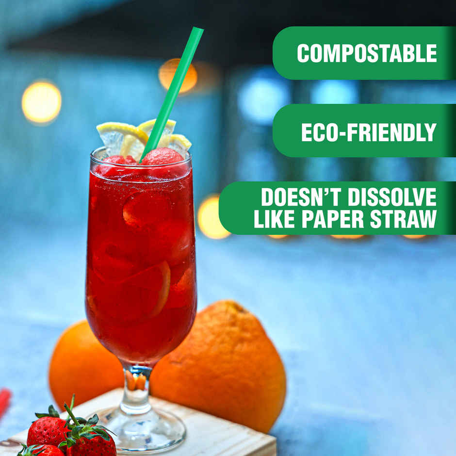 Dr. Bio Resuable Straw | 25 Pcs | Green Colour | Disposable | Biodegradable | Compostable