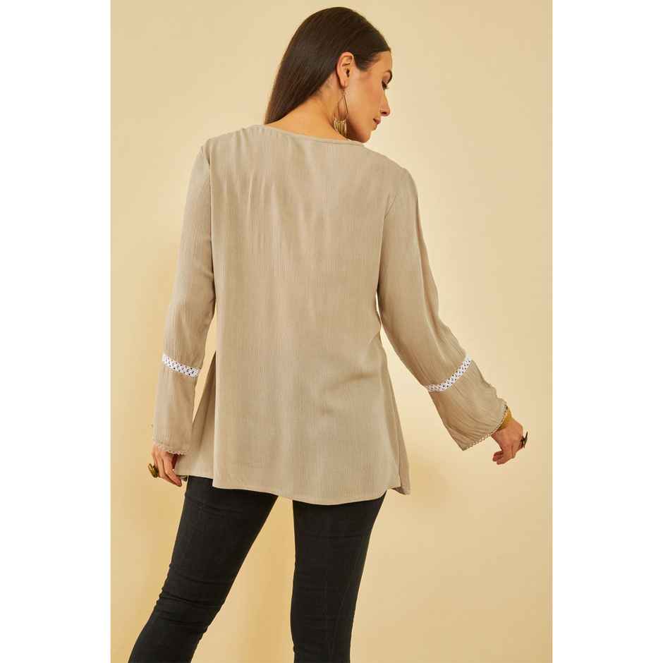 Soch Women's Beige Crepe Embroidered Tunic With Thread Work L