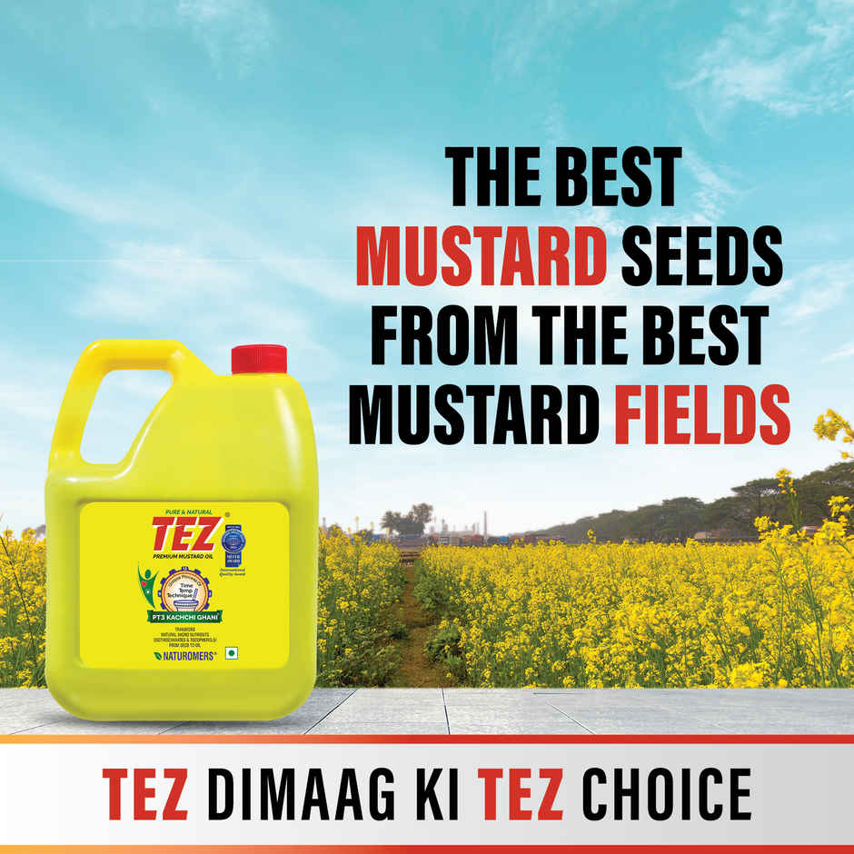 Tez Mustard Oil  Pure & Natural PT3 Kachchi Ghani Sarson Ka Tel 5L Jar