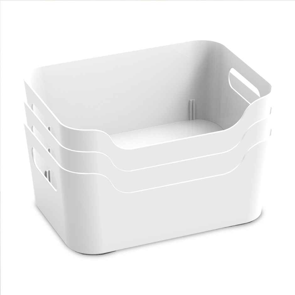 Kolorr Jolly Plastic Small Basket With Handle For Storage Box| Pack Of 3 - Nir White