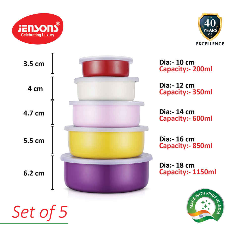 Jensons Ss 5 Pcs Rainbow Bowl Set Container