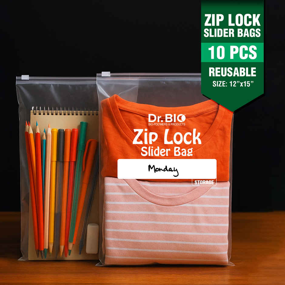 Dr. Bio Zip Slider Bags | Reusable | Bio Degradable | Multipurpose | 31 x 37 cm
