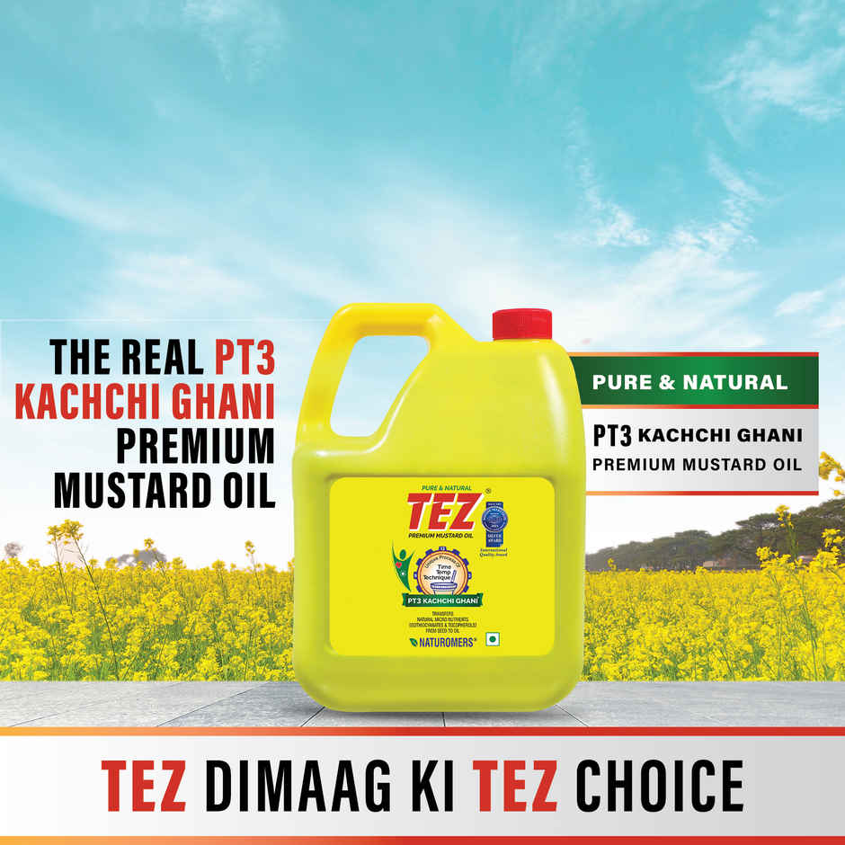 Tez Mustard Oil  Pure & Natural PT3 Kachchi Ghani Sarson Ka Tel 5L Jar