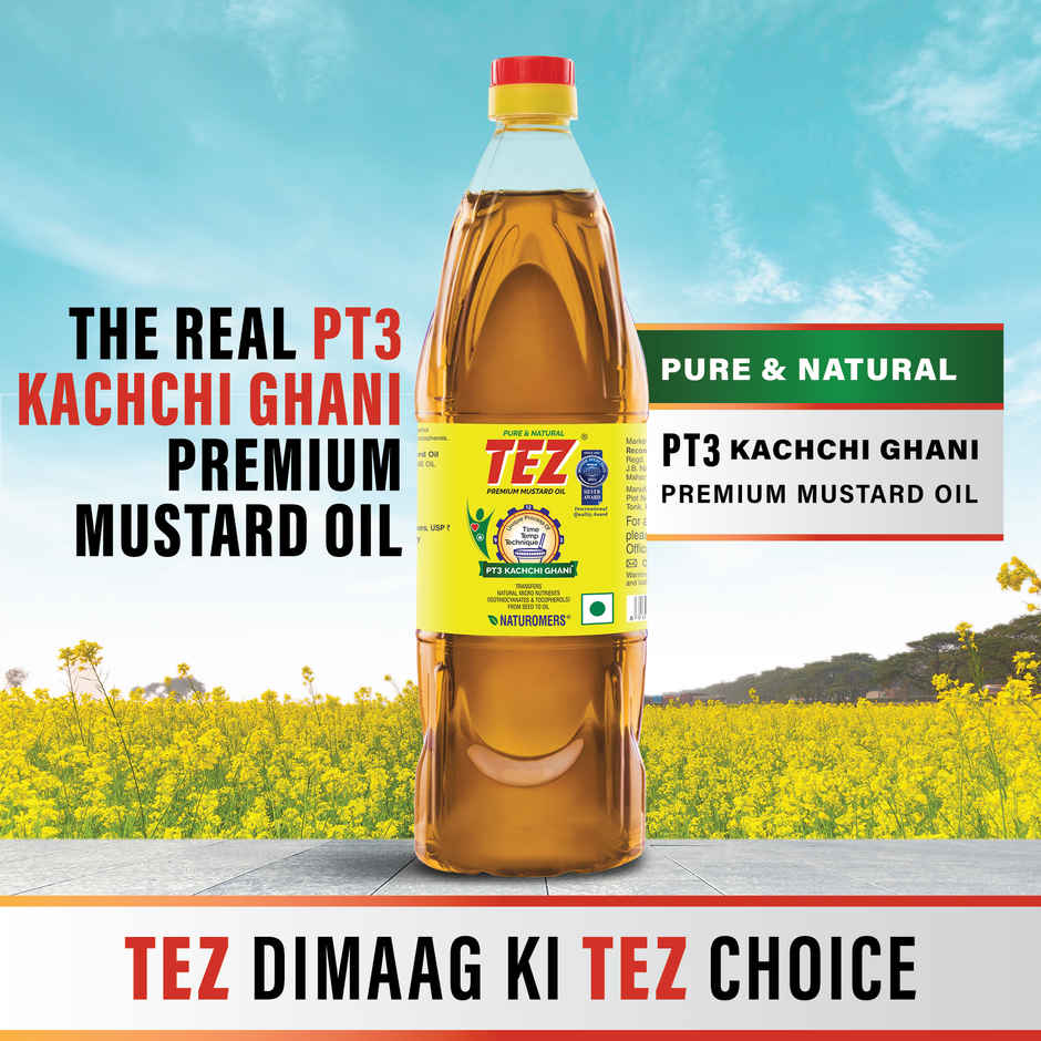 Tez Mustard Oil  Pure & Natural PT3 Kachchi Ghani Sarson Ka Tel 500ml Bottle