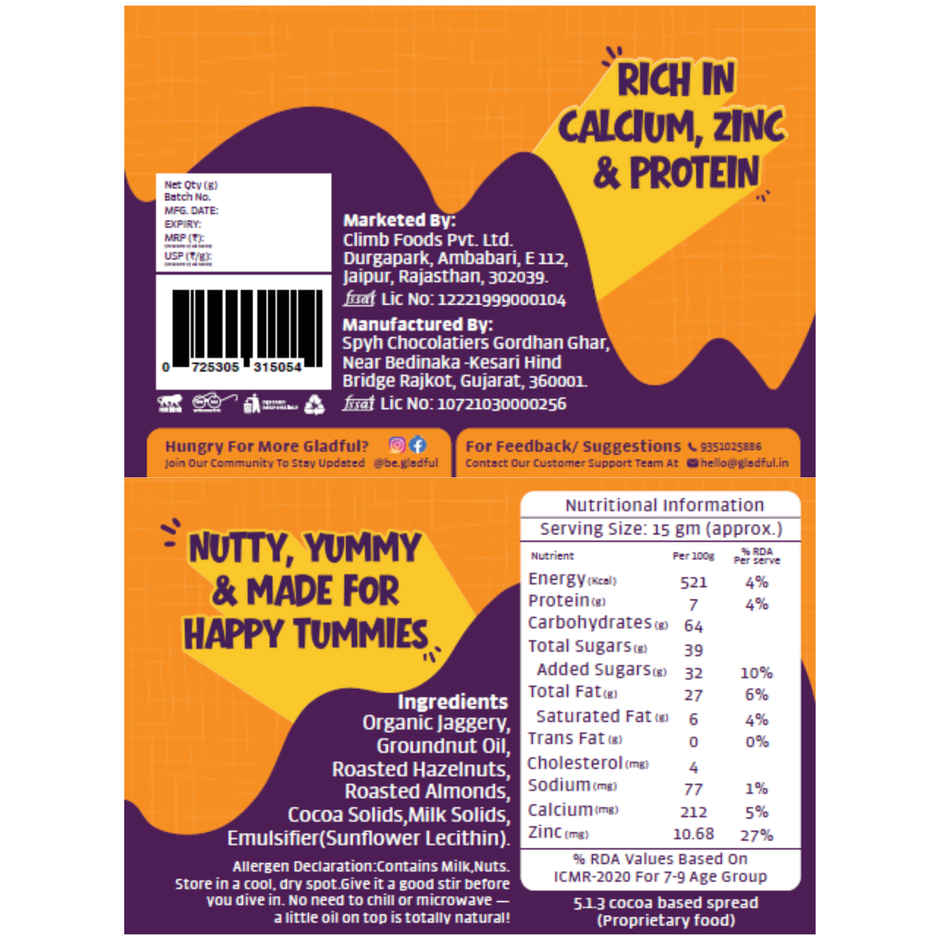 Gladful Chocolate Spread | Hazelnut | Sweetened with Jaggery, No Palm Oil, No Refined Sugar