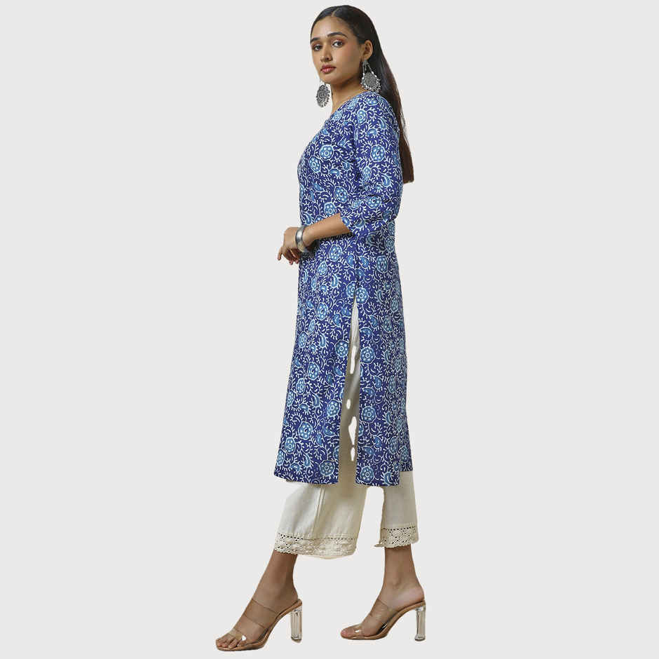 Soch Women's Indigo Cotton Abstract Print Kurta | L