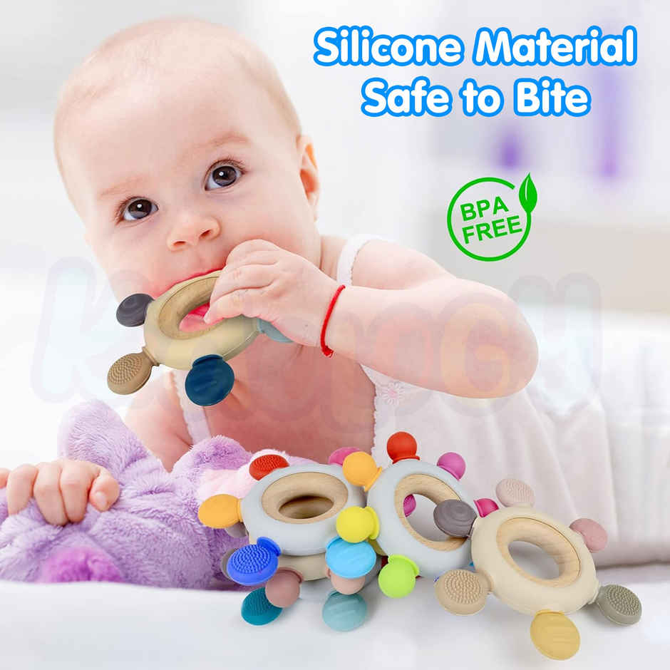Kidology Silicone & Wood Ring Teether | Multicolour