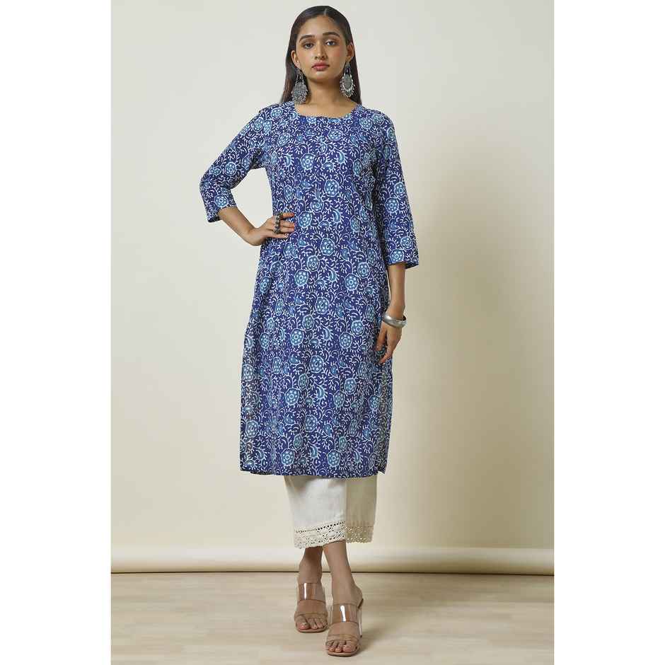 Soch Women's Indigo Cotton Abstract Print Kurta | S