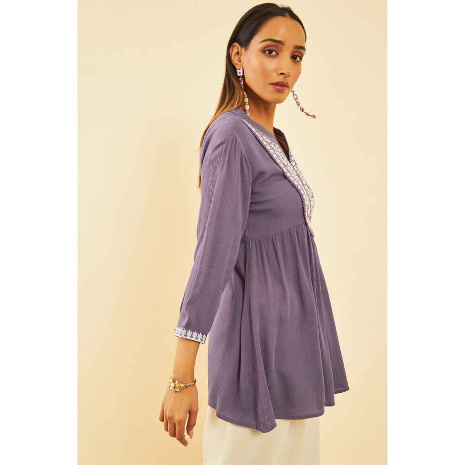 Soch Women's Purple Crepe Embroidered Tunic With Thread Work S