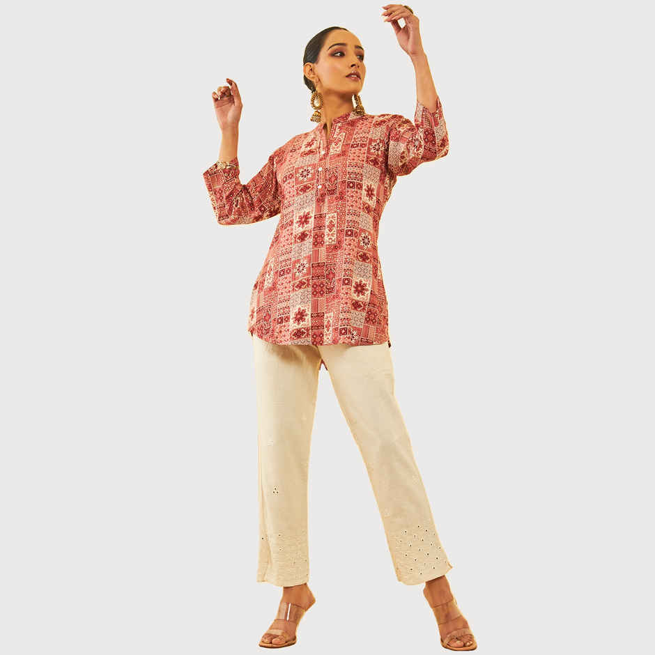 Soch Women's Brown Rayon Foil Print Tunic XL