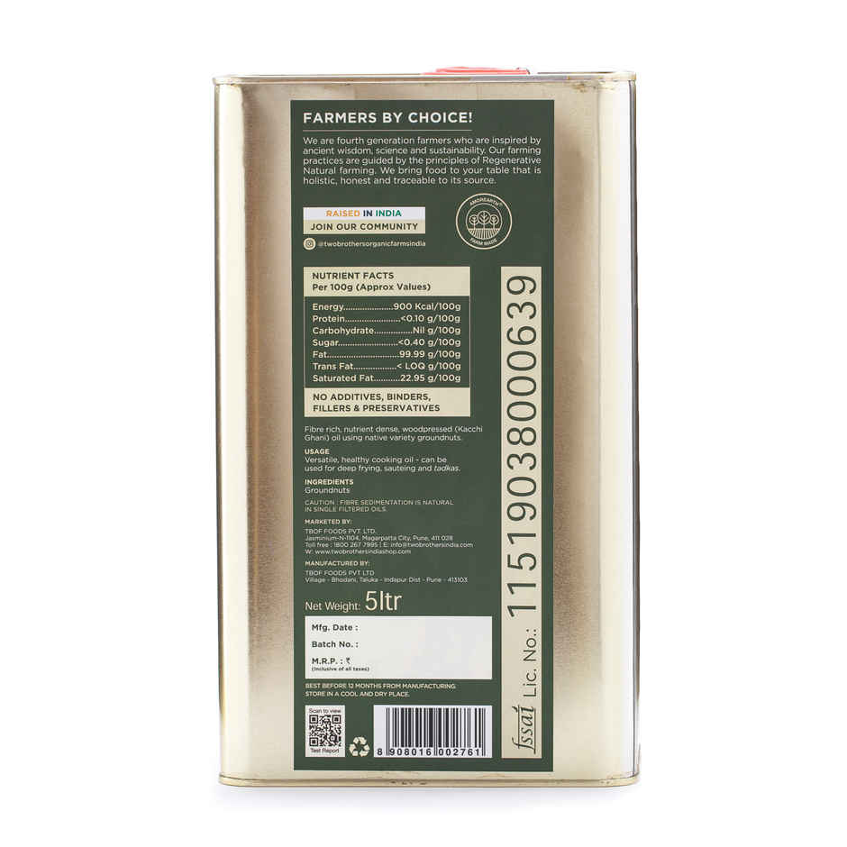 Two Brothers Groundnut (Peanut) Wood Pressed Oil Single-filtered | Tin Can