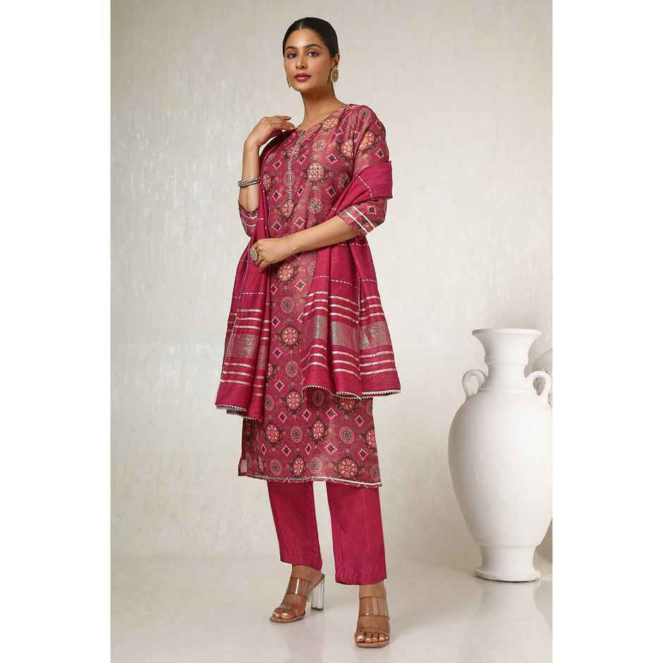 Soch Women's Rust Tissue Floral Print Suit Set With Gotta Patti M