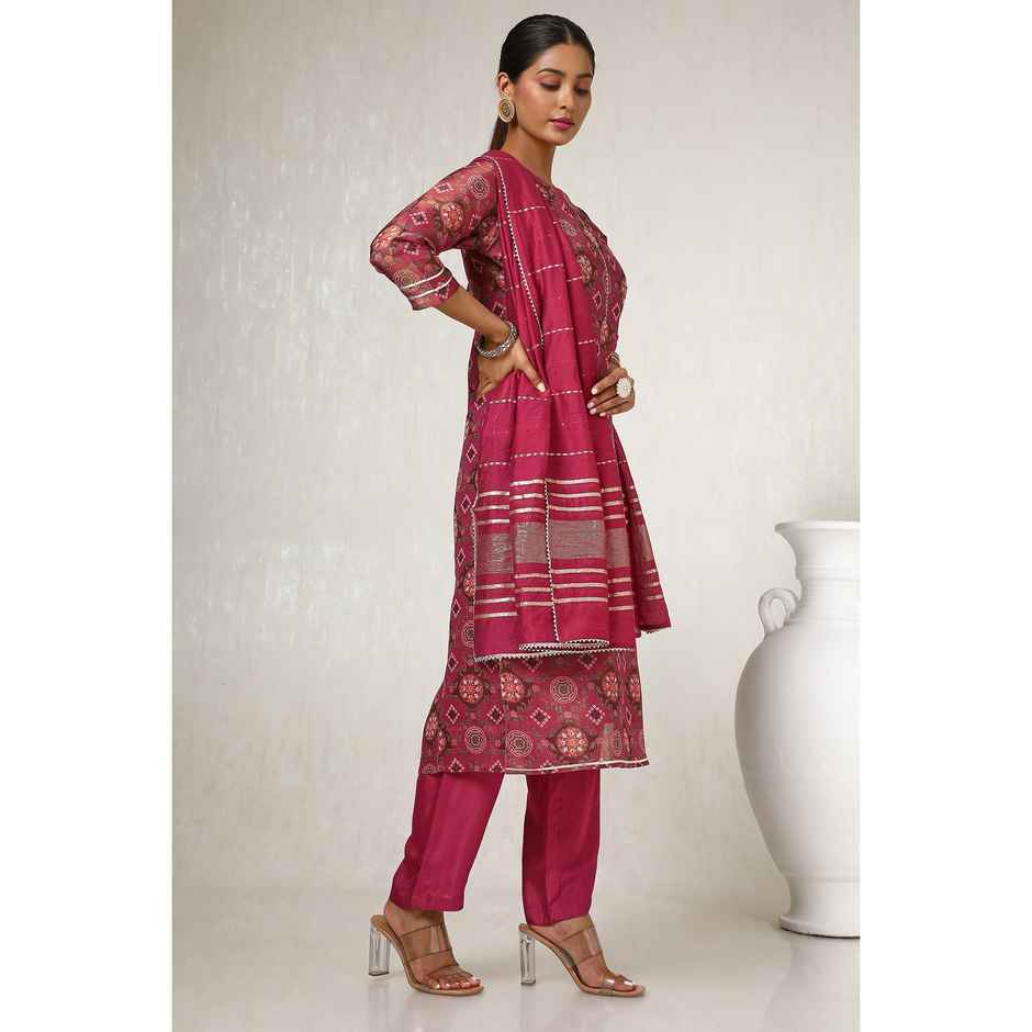 Soch Women's Rust Tissue Floral Print Suit Set With Gotta Patti M