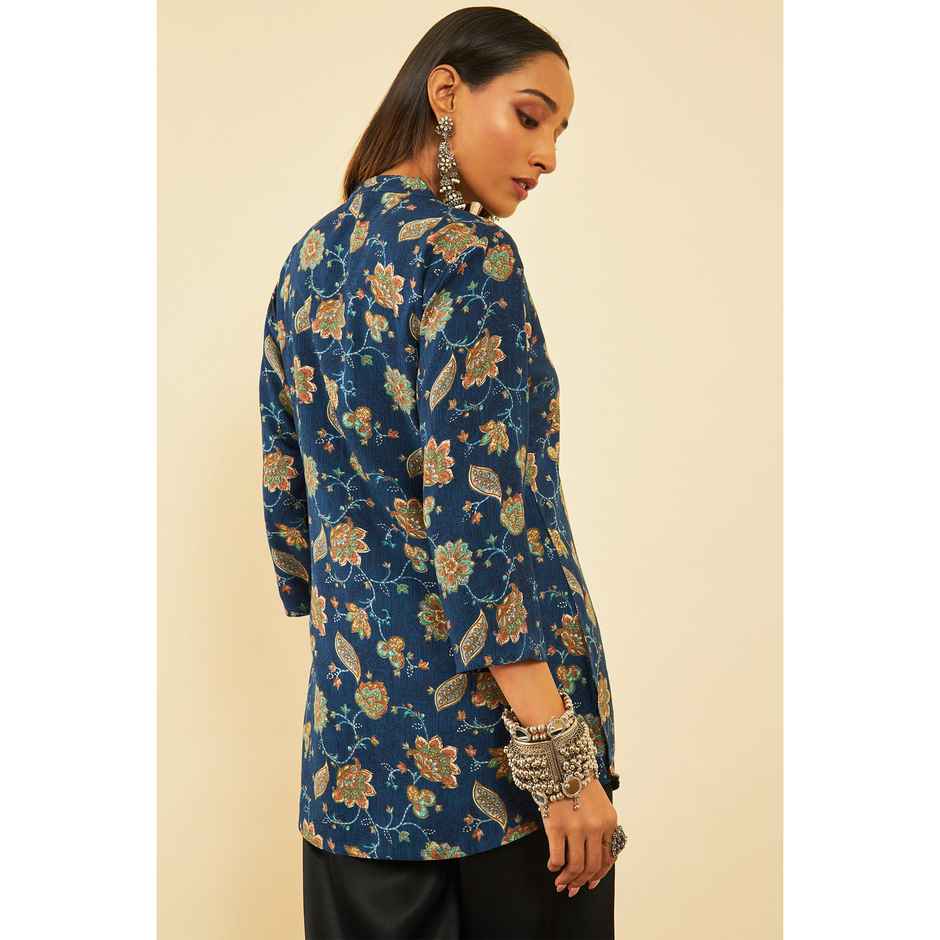 Soch Women's Navy Blue Rayon Floral Print Tunic XL