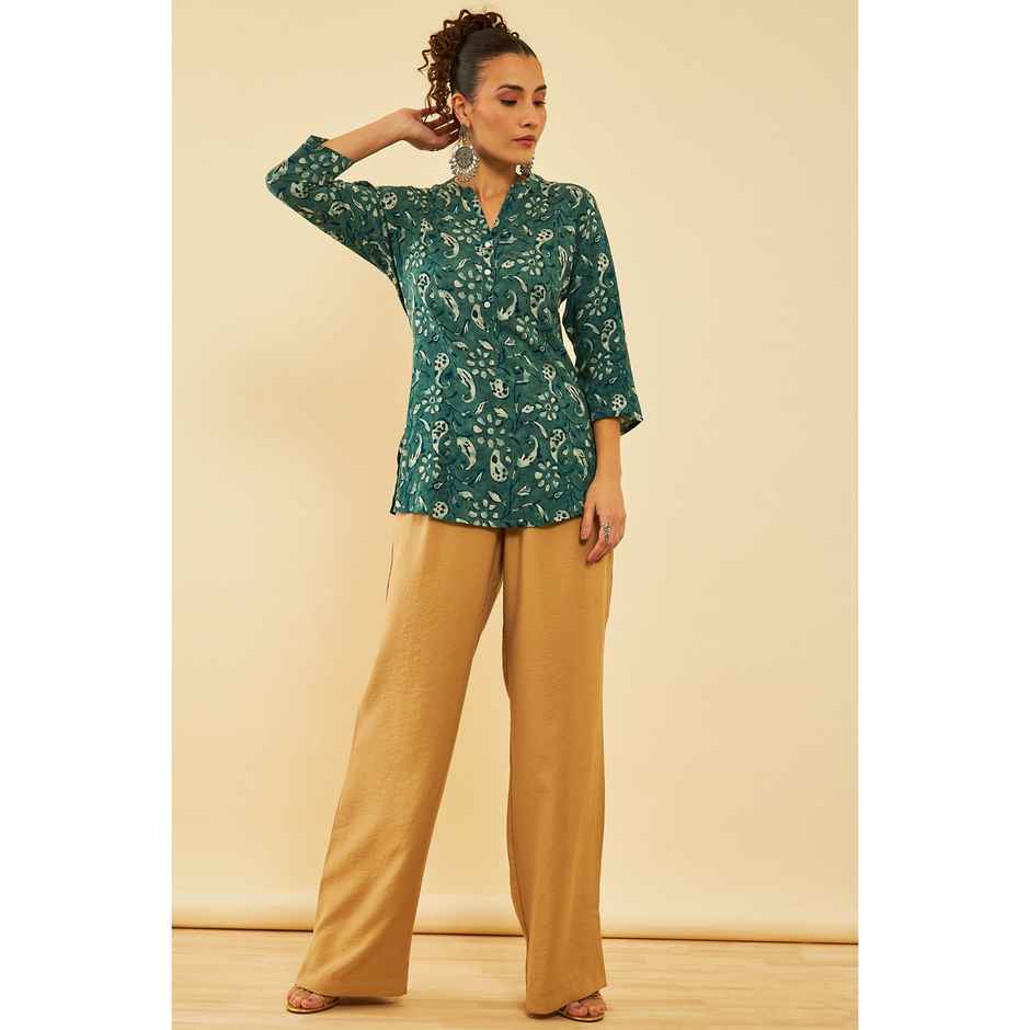 Soch Women's Green Rayon Paisley Print Tunic L