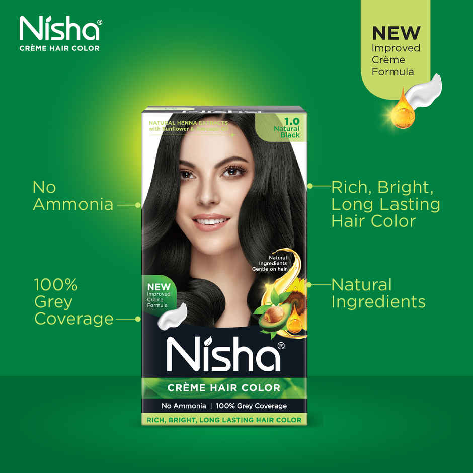 Nisha Creme Hair Color Box | 1.0 Natural Black