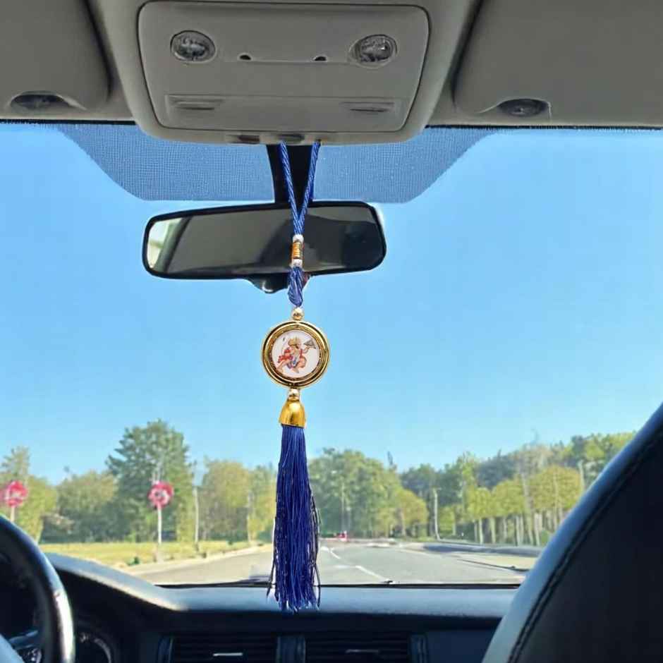 Divine Vibes Round Shape Rotational Dual Side Hanuman Ji Decorative Car Hanging