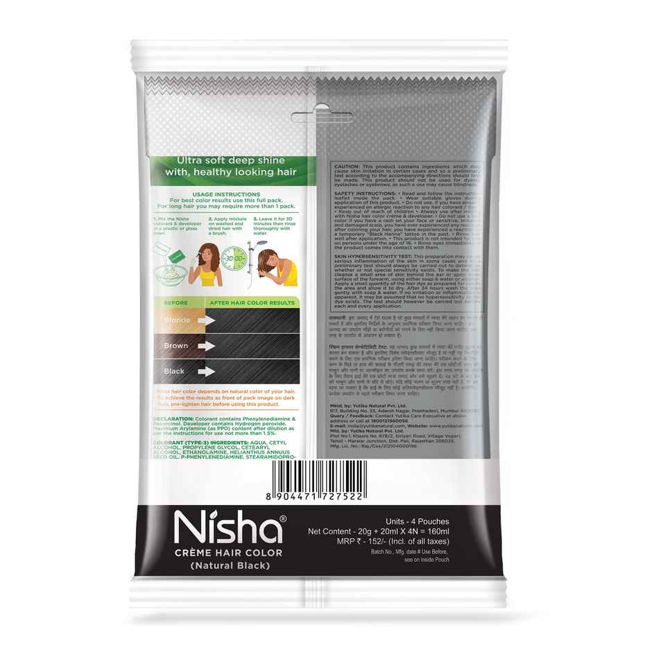 Nisha Creme Hair Color Pouch | 1.0 Natural Black