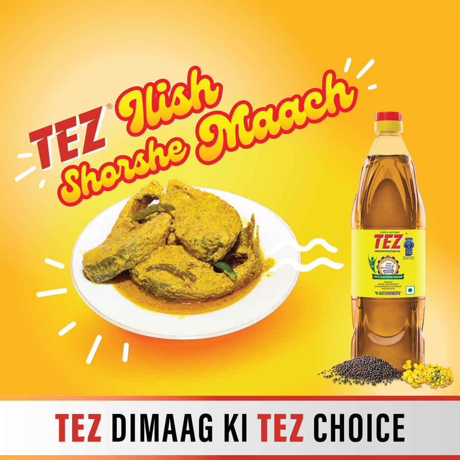 Tez Mustard Oil  Pure & Natural PT3 Kachchi Ghani Sarson Ka Tel 1L Bottle