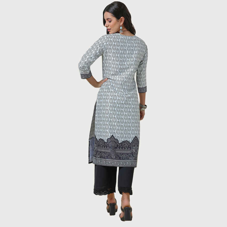 Soch Women's Bandhani Print Kurta With Tassels | Off White | M