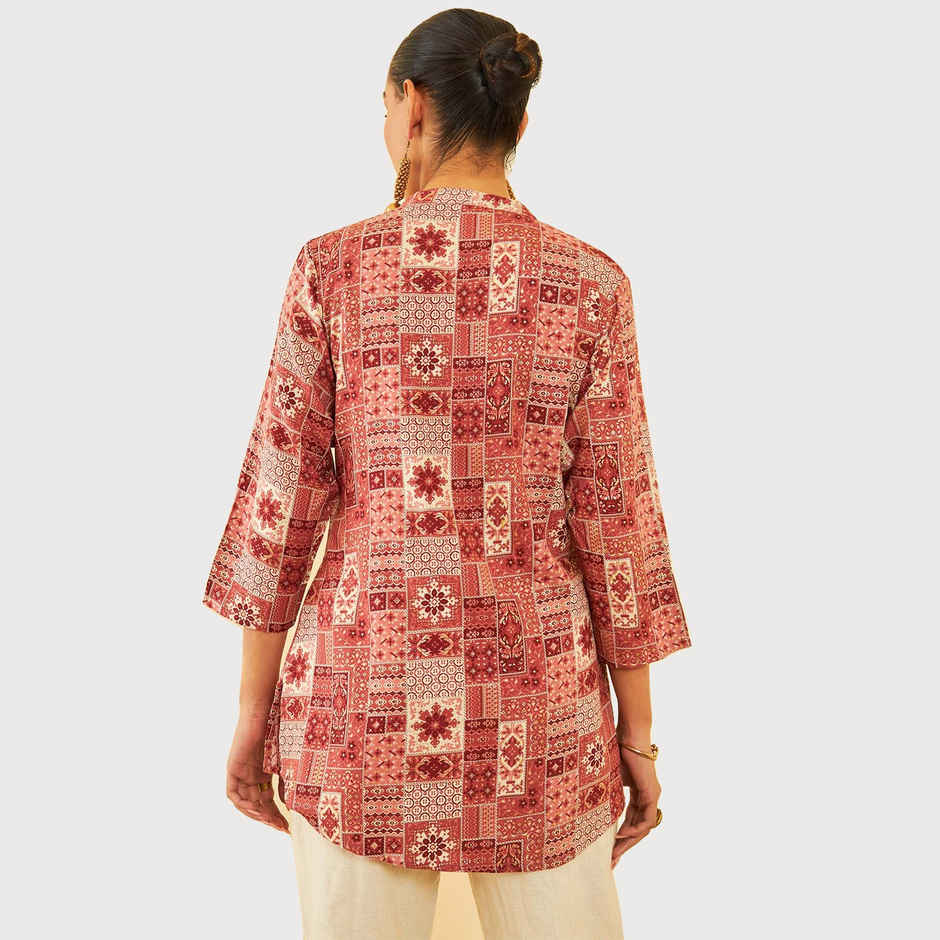 Soch Women's Brown Rayon Foil Print Tunic 2XL