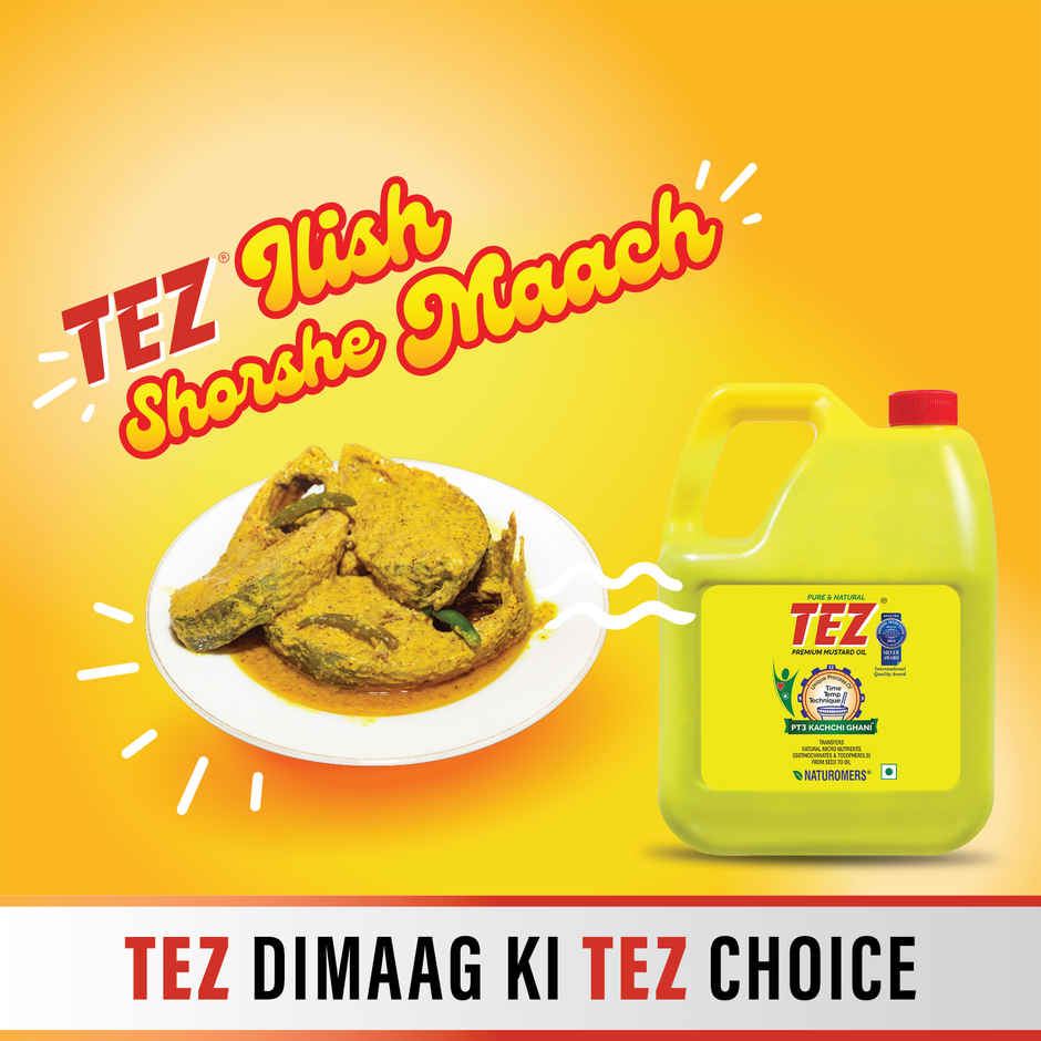 Tez Mustard Oil  Pure & Natural PT3 Kachchi Ghani Sarson Ka Tel 5L Jar