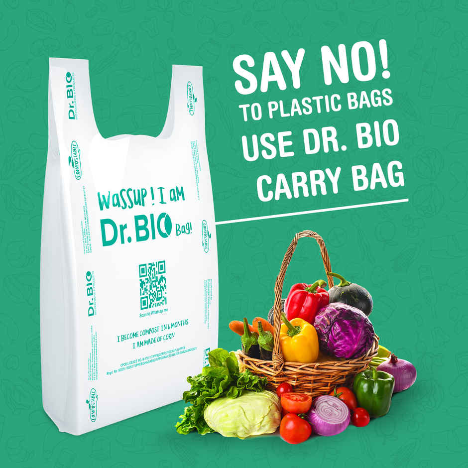 Dr. Bio Carry Bags Medium | 25 pcs | 13x16 inch | White | Eco-Friendly | Compostable | Biodegradable