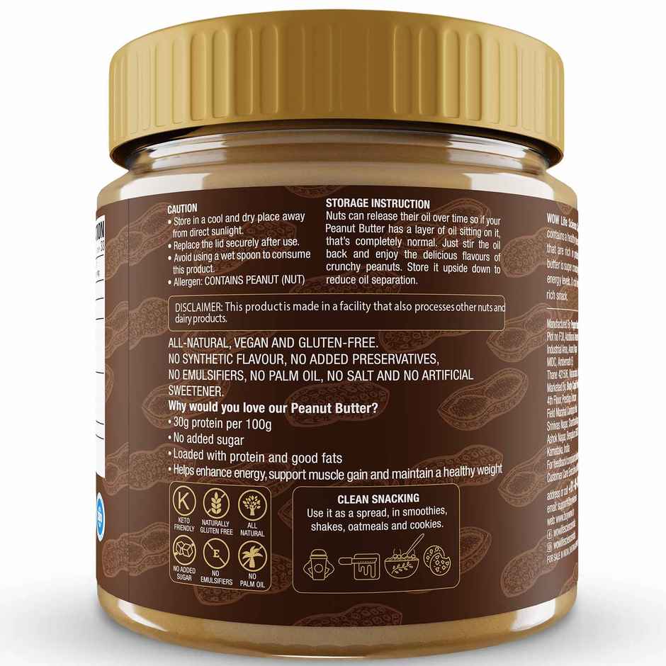 WOW Life Science Crunchy Unsweetened Peanut Butter