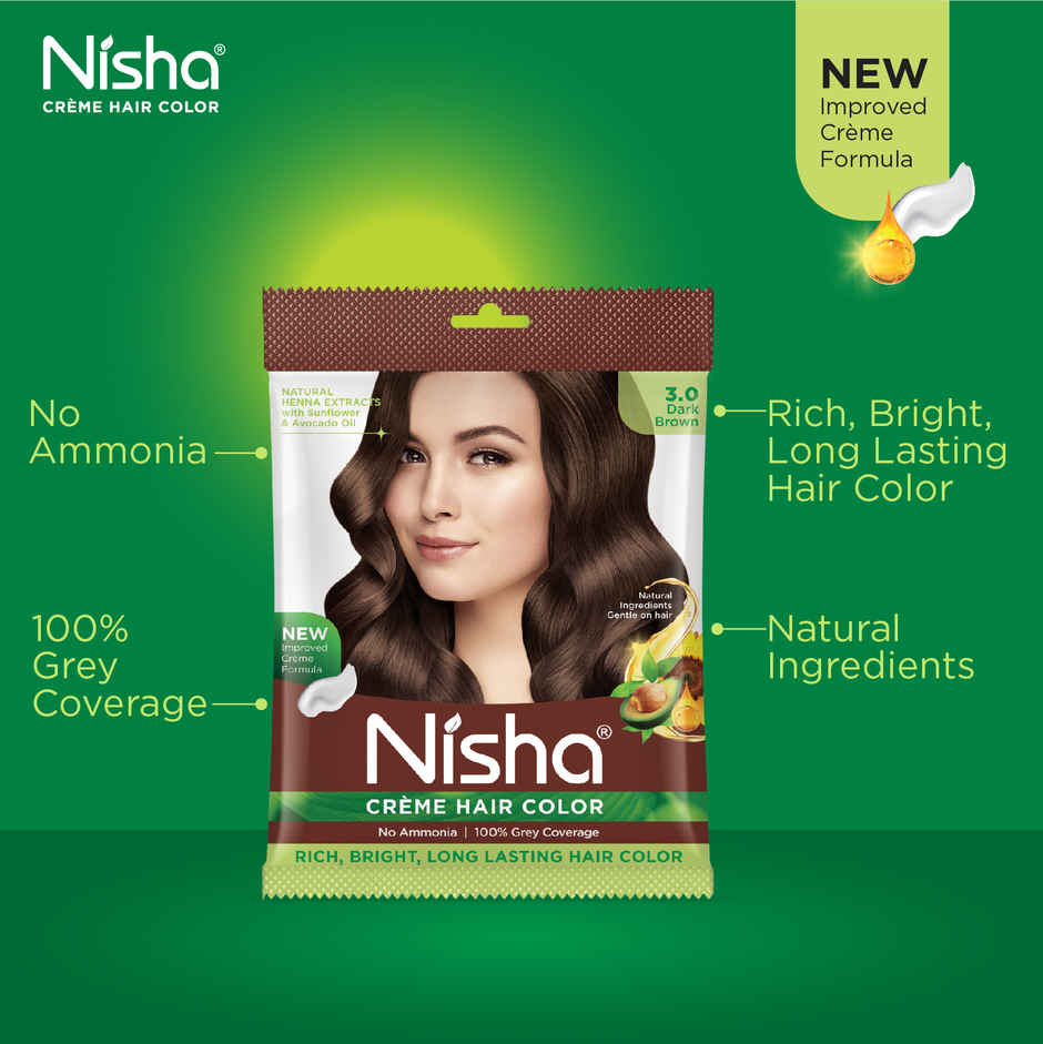 Nisha Creme Hair Color Pouch | 3.0 Dark Brown