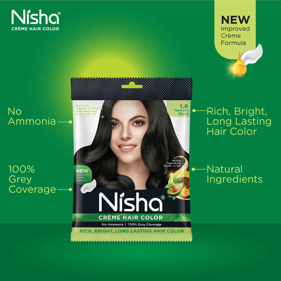 Nisha Creme Hair Color Pouch | 1.0 Natural Black