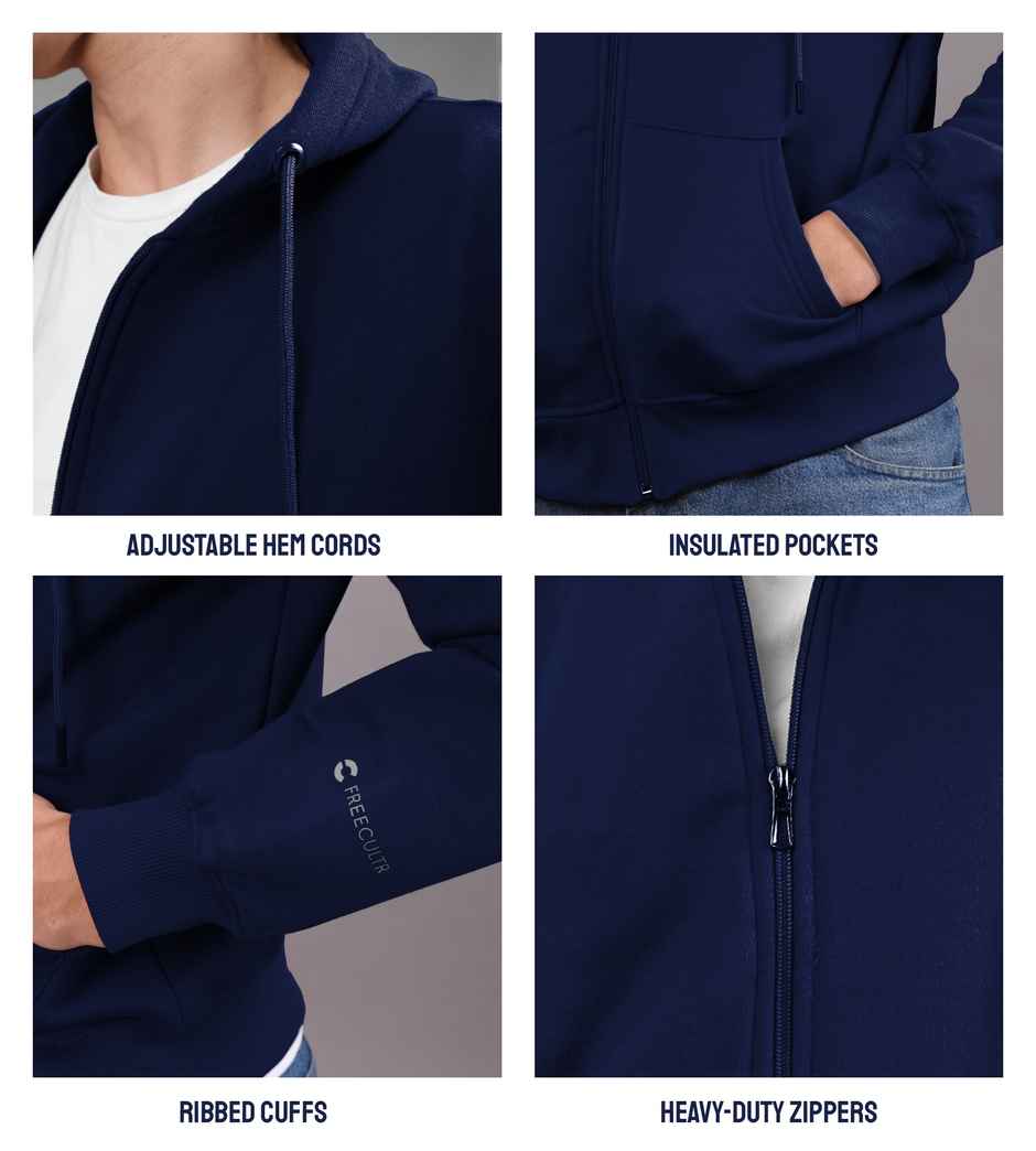 FREECULTR Men's Zipper | Cotton Fleece | Relaxed Fit Hoodie - Blue - S
