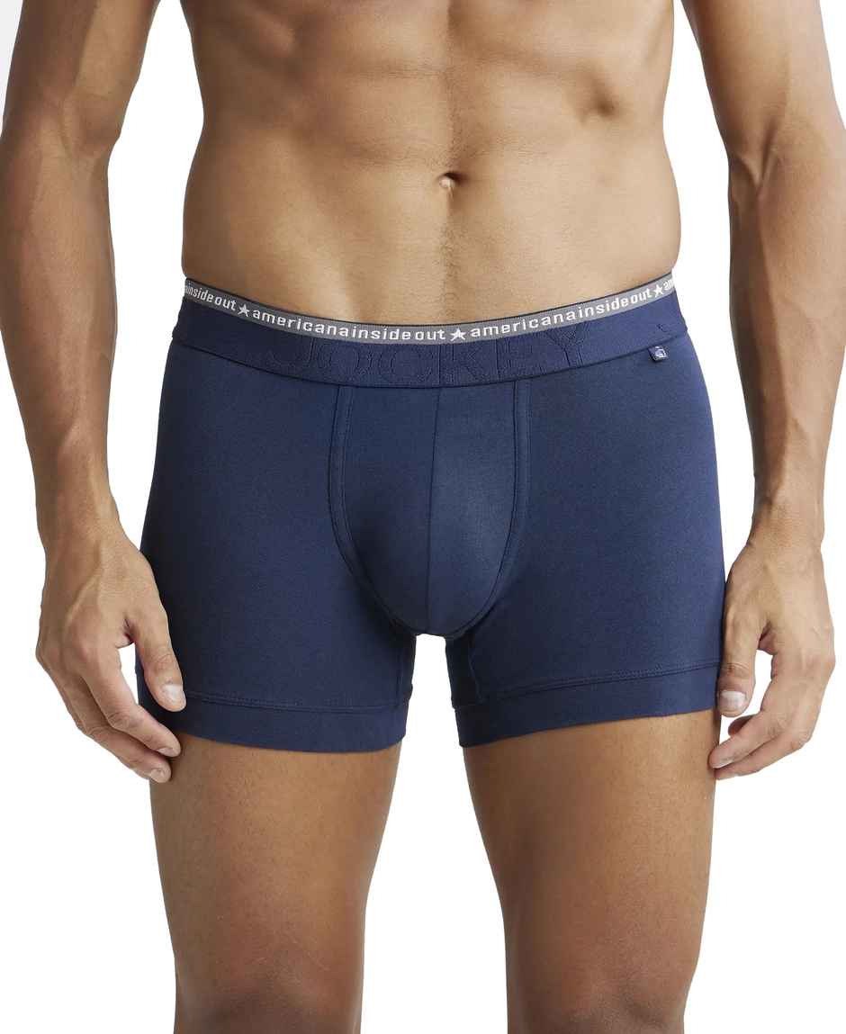 Jockey US60 Men's Super Combed Cotton Elastane Stretch Underwear Solid Trunk|Ultrasoft Waistband|PO2 | Navy-M