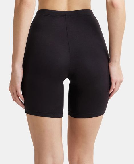 Jockey 1529 Women's Super Combed Cotton Mid Waist Underwear Shorties|Concealed Waistband | Black-S