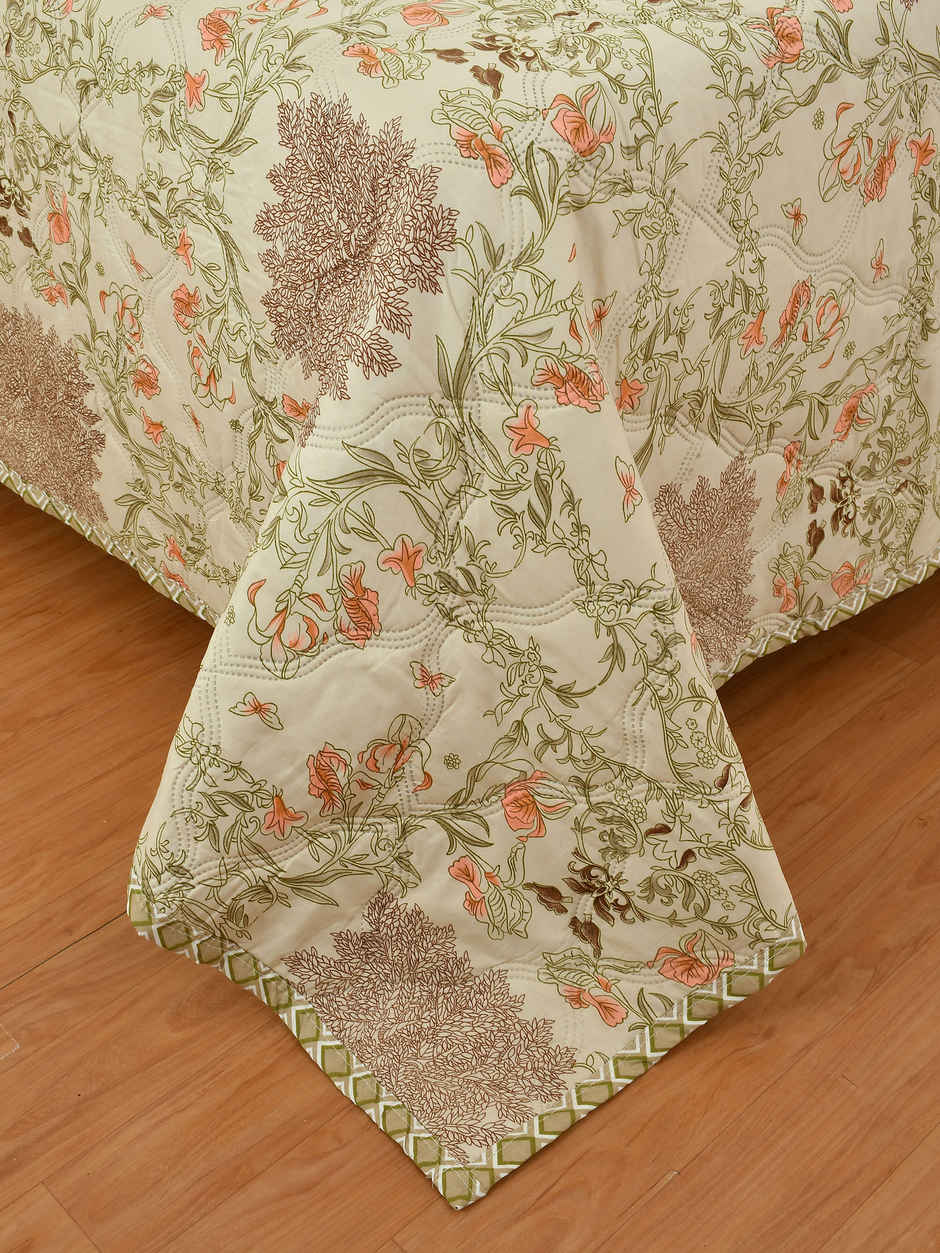 Furnofy Ultrasonic Comforter King Size Lightweight | Microfiber | Beige Floral - 80 x 90 in