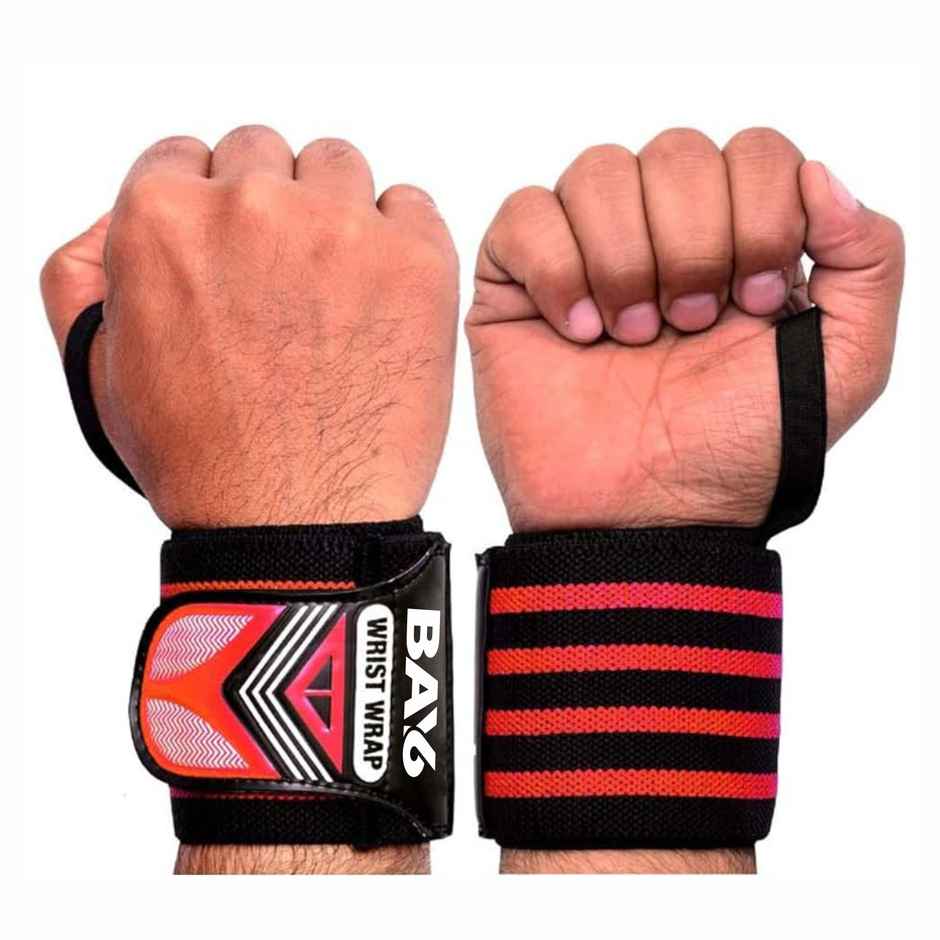 BAY6 Ultimate Cotton Wrist Support with Thumb Loops | Pack of 2 | FREE SIZE | Red