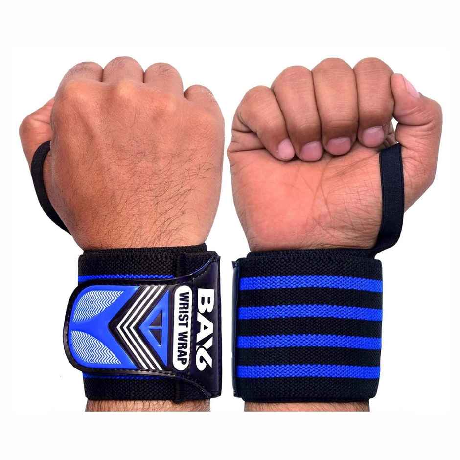 BAY6 Ultimate Cotton Wrist Support with Thumb Loops | Pack of 2 | FREE SIZE | Blue