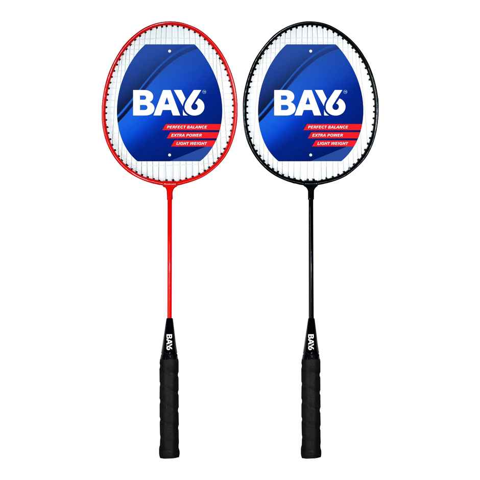 BAY6 Smash Badminton Kit | 2 Badminton Rackets + 3 Pcs Plastic Shuttle | Red-Black