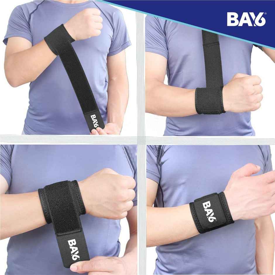 BAY6 Regular Wrist Support for Gym | Neoprene/Lycra | Long Lasting Velcro | One Pc | Black