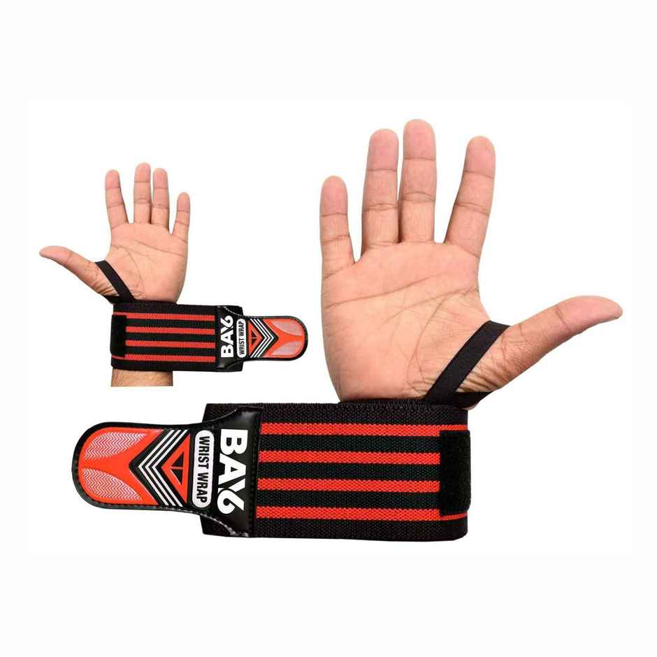BAY6 Ultimate Cotton Wrist Support with Thumb Loops | Pack of 2 | FREE SIZE | Red