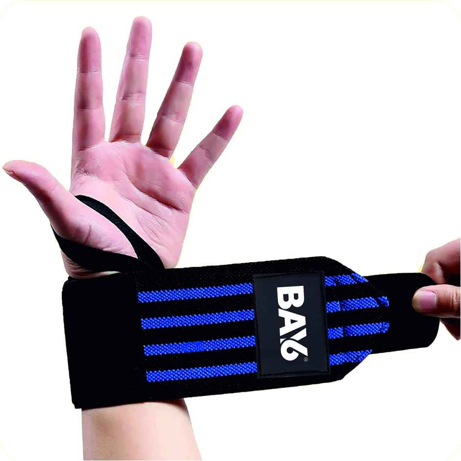 BAY6 Regular Cotton Wrist Wraps with Thumb Loops | One Size Fits All | Blue | Pack of 2