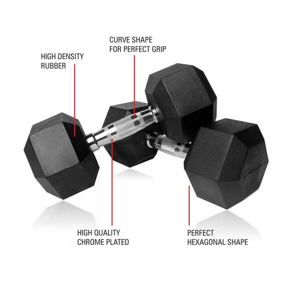 BAY6 Hex Rubber Coated Dumbbell (5 kg X 1) | Black