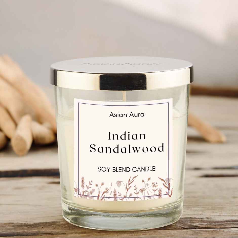 Asian Aura Premium Scented Glass Jar Candle | Indian Sandalwood