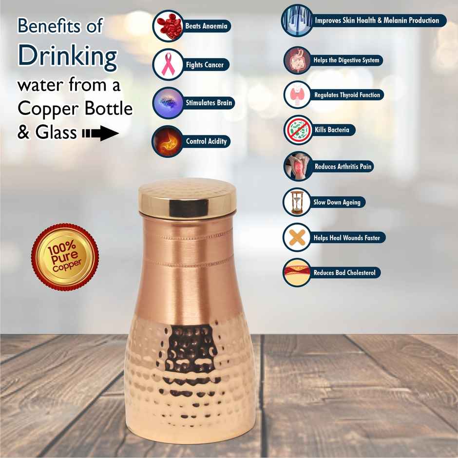 Signoraware Pure Heal Copper Damaru | 1 L | Copper Bottle