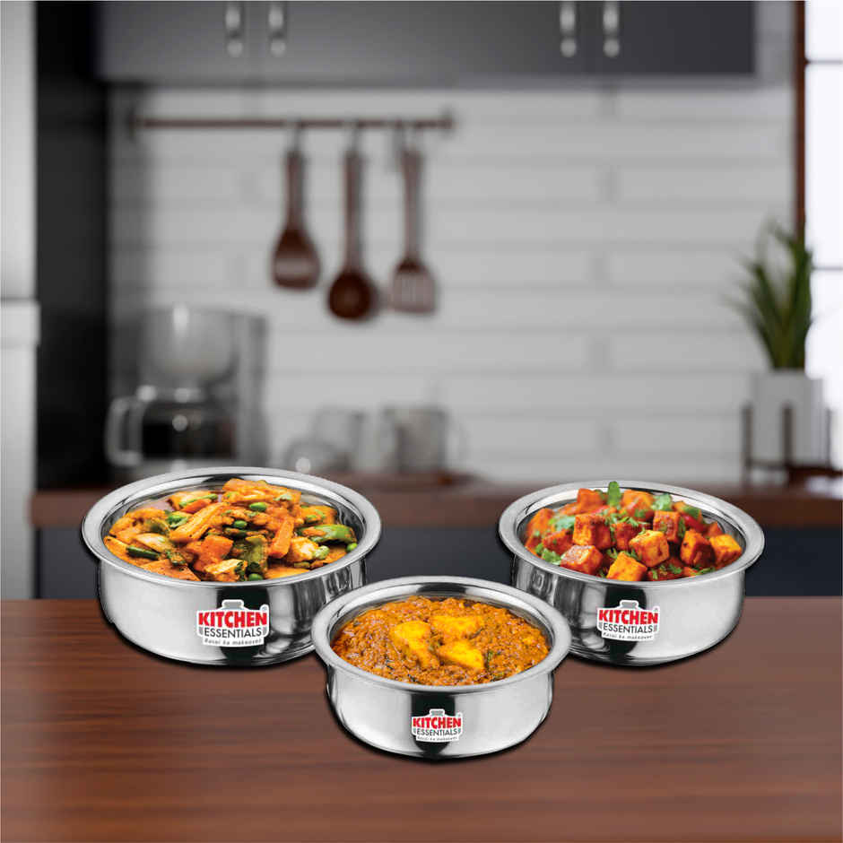 Kitchen Essentials Flat Bottom 3 Pcs Handi Set Size (9"To11")