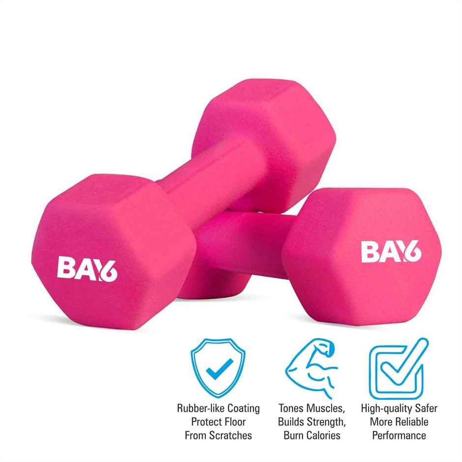 BAY6 Professional 1 kg Neoprene Dumbbells Set | Pack of 2 | Pink