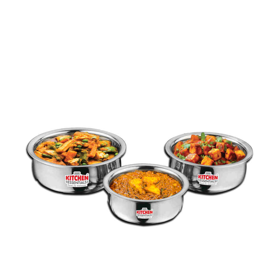Kitchen Essentials Flat Bottom 3 Pcs Handi Set Size (9"To11")