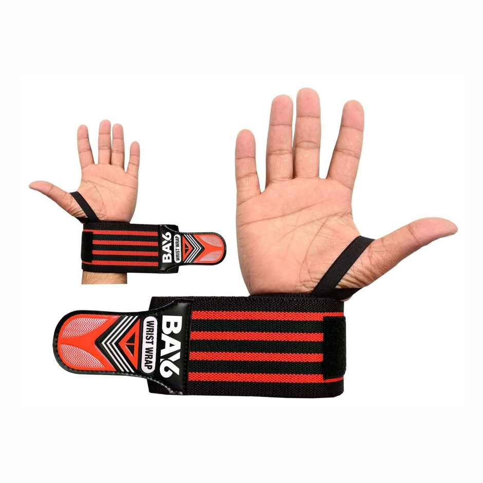 BAY6 Ultimate Cotton Wrist Support with Thumb Loops | Pack of 2 | FREE SIZE | Red