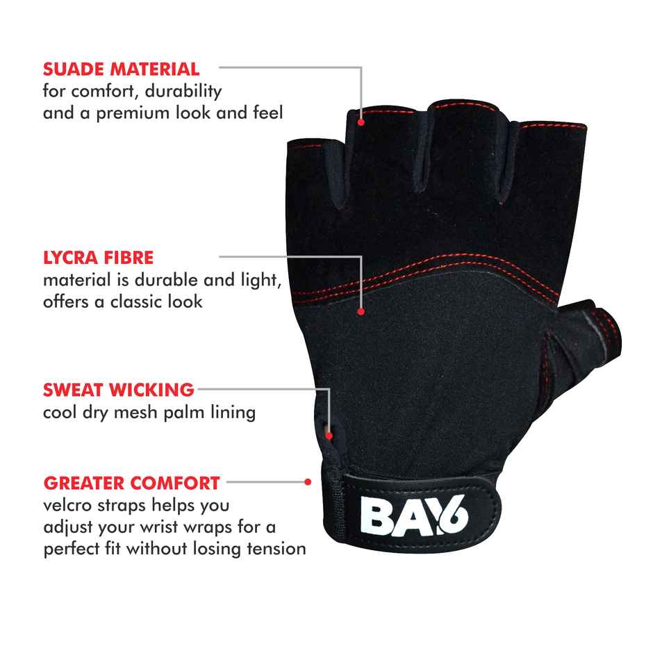 BAY6 Multipurpose Gym Gloves for Workouts | Pull Ups & Weightlifting | Large Size