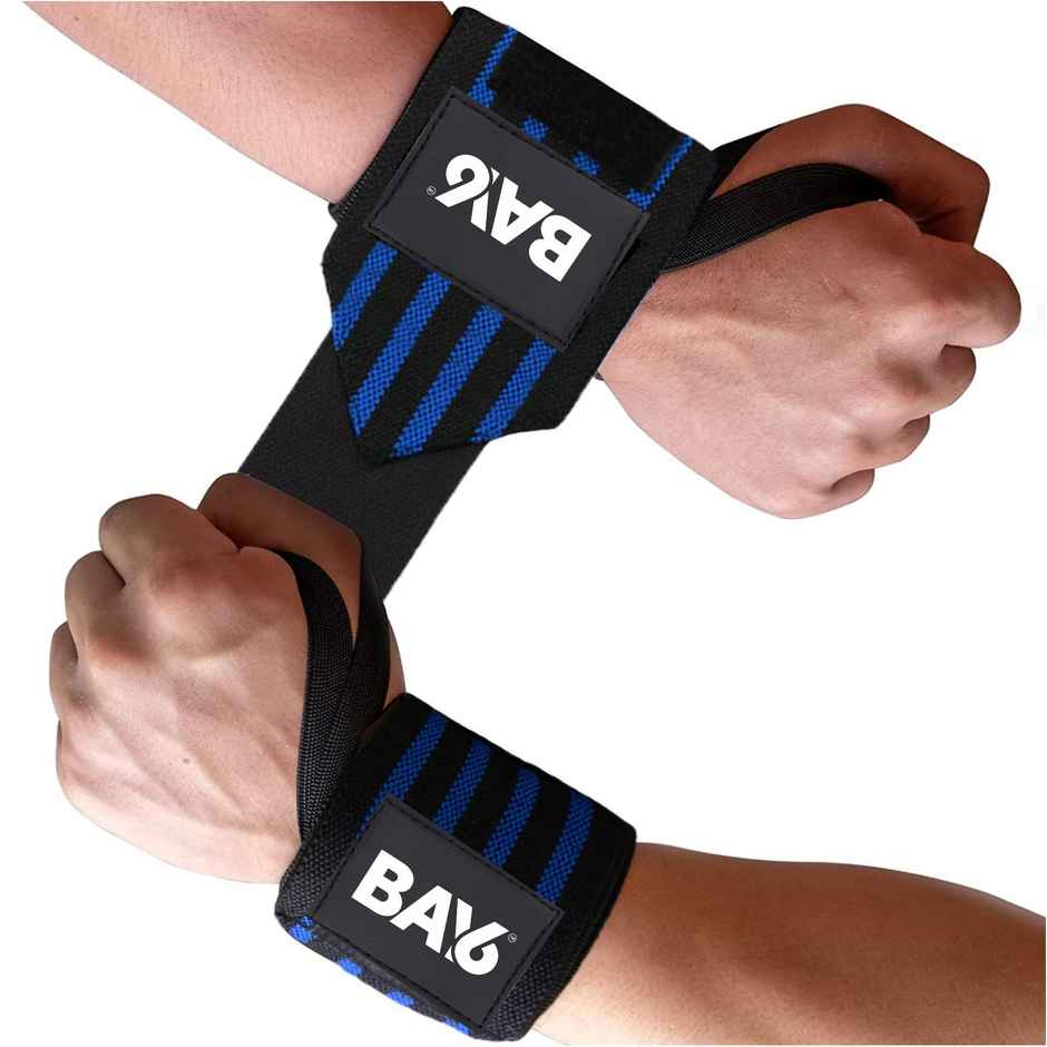 BAY6 Regular Cotton Wrist Wraps with Thumb Loops | One Size Fits All | Blue | Pack of 2
