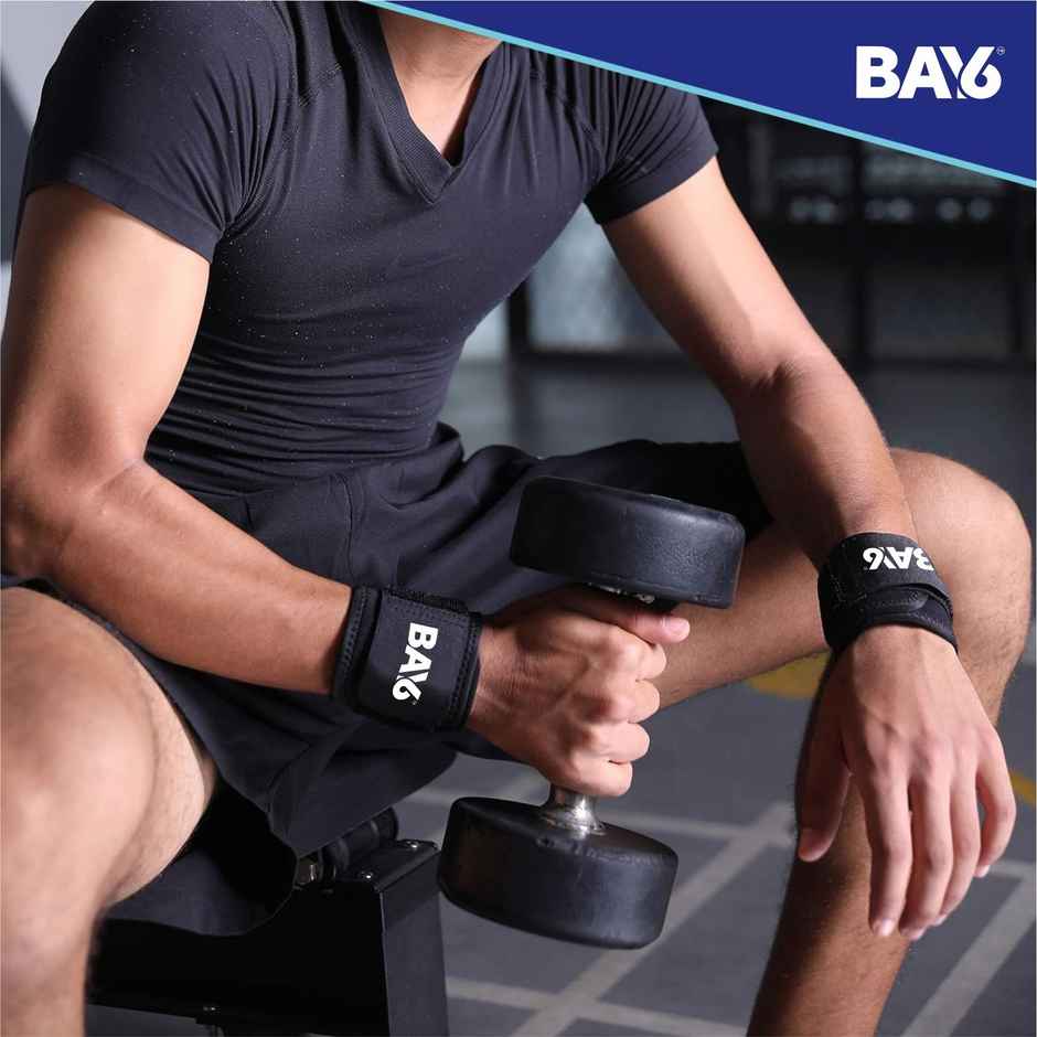 BAY6 Regular Wrist Support for Gym | Neoprene/Lycra | Long Lasting Velcro | One Pc | Black